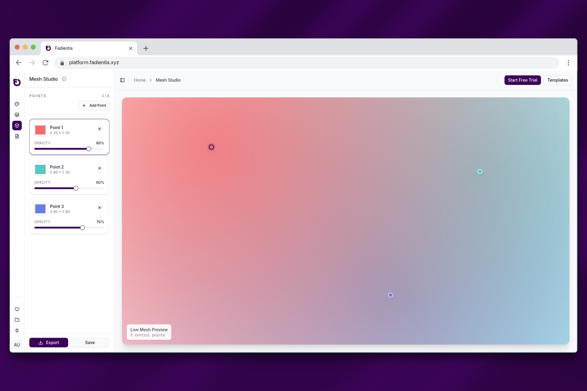 Mesh Studio editor showing mesh handles